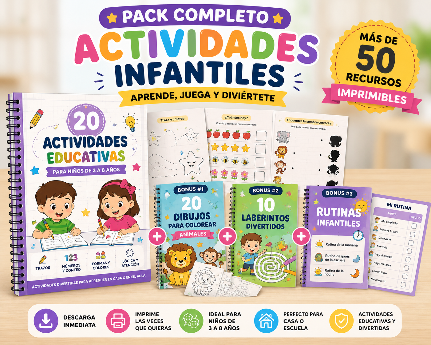 🧠 Actividades Infantiles Imprimibles + Bonus Exclusivos